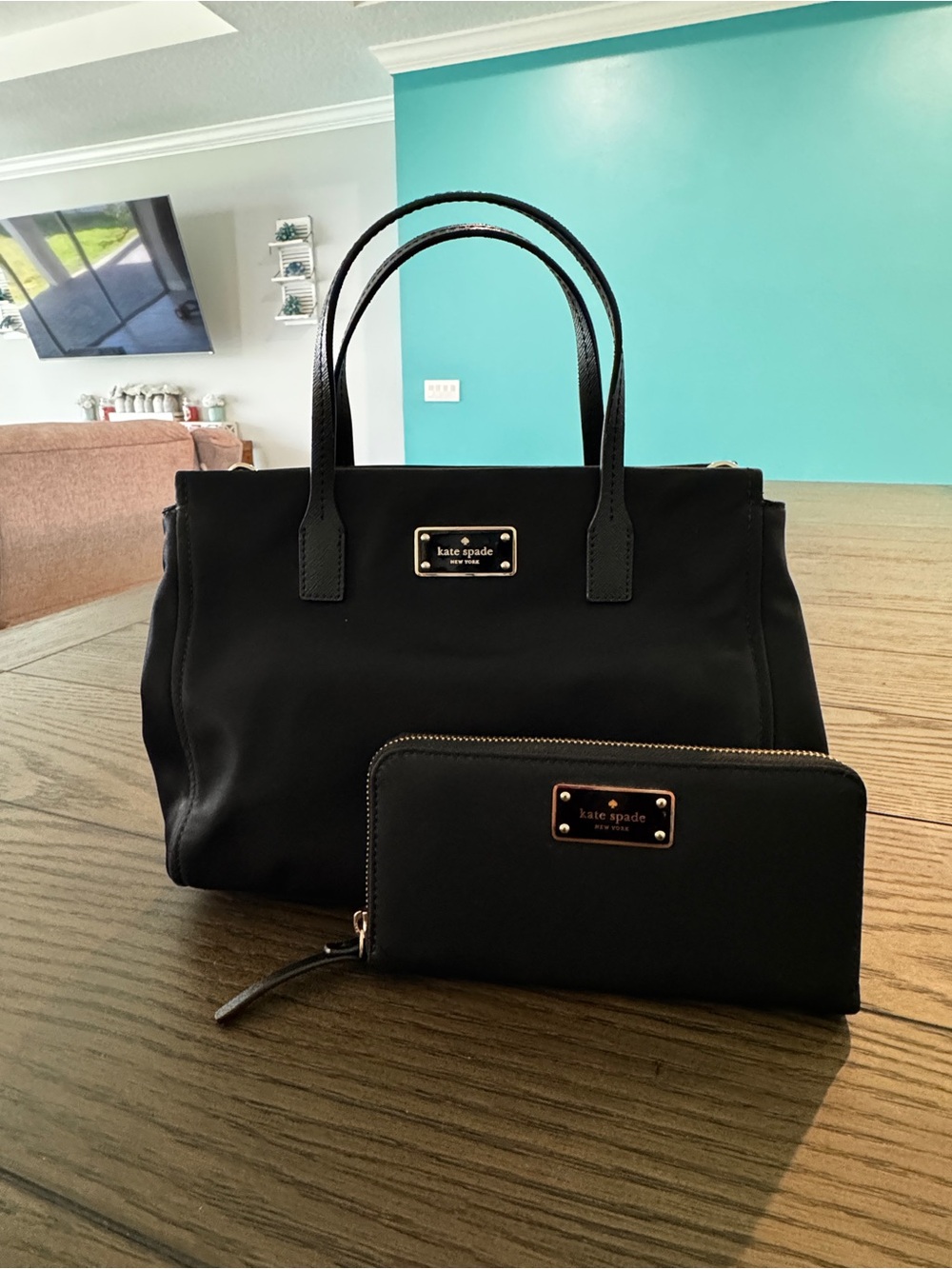 Kate Spade Nylon Black Tote with Matching Black Zip Wallet Crossbody